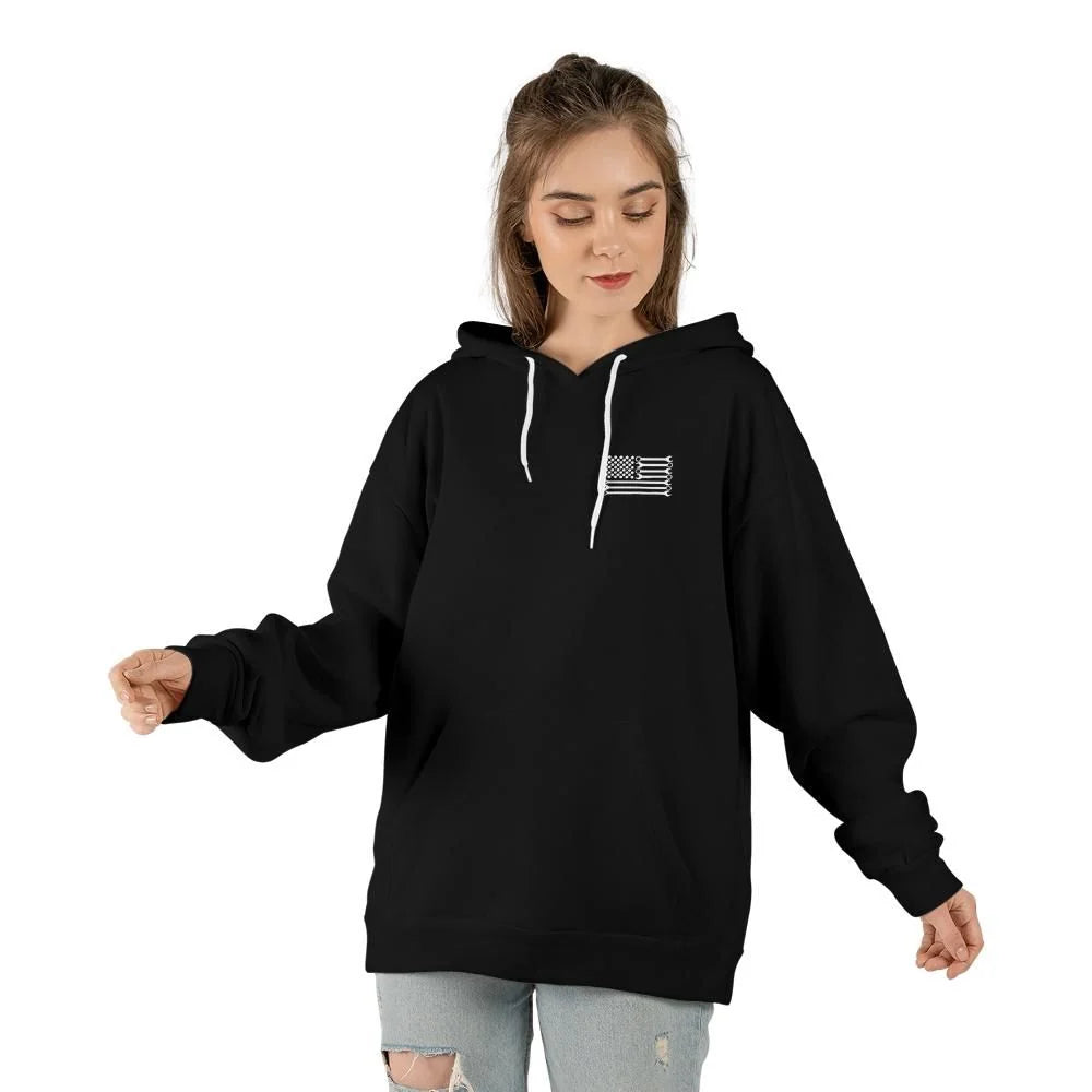 Barirah Racewear Women's American Flag Pullover Hoodie | Premium Cotton Blend Fleece Hooded Sweatshirt | Casual Oversized Streetwear Hoodie | Black