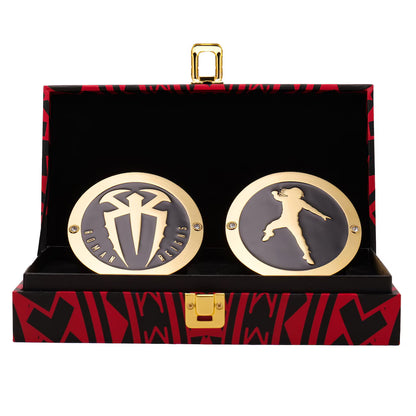 WWE Roman Reigns Replica Championship Side Plate Box Set – Gold Finish Collectible Display Case