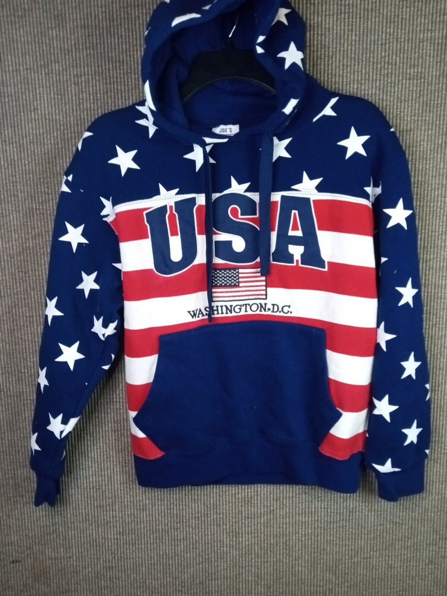 Barirah Racewear Unisex USA Flag Pullover Hoodie | Premium Stars & Stripes Graphic Hooded Sweatshirt | Casual Streetwear Fleece Hoodie | Navy Blue, Red & White