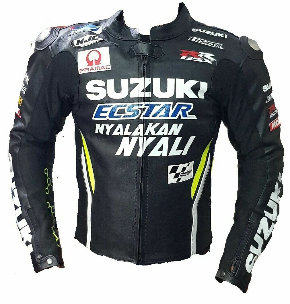 Suzuki Ecstar MotoGP Motorcycle Leather Jacket | CE Armor Protective Racing Biker Jacket | Premium Cowhide Riding Jacket | Black, White & Neon Yellow