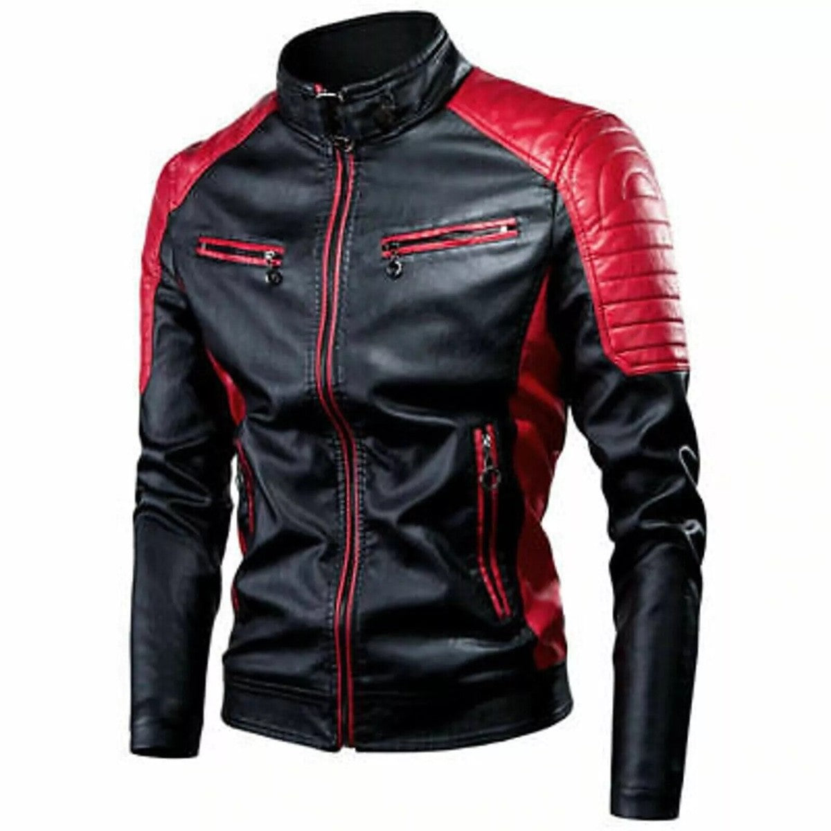 Barirah Racewear Men's Premium Motorcycle Leather Jacket | Black & Red Biker Riding Jacket | Quilted Shoulder Moto Jacket | Casual & Streetwear Outerwear