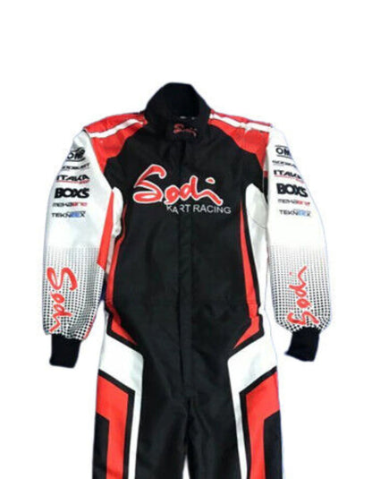 Sodi Kart Racing Suit 2022 | Professional FIA-Style Go-Kart Racing Overall | Black, White & Red Performance Driver Suit