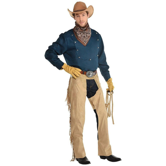 Adult Cowboy Costume Accessory Kit | Western Hat, Bandana, Chaps, Belt, Gloves & Lasso | Cowboy Dress-Up Set for Halloween & Cosplay