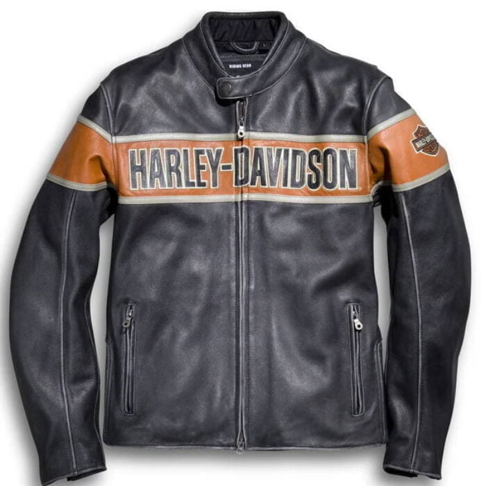 Harley-Davidson Men's Black Leather Motorcycle Jacket | Vintage Cafe Racer Biker Jacket | Stand Collar Zip-Up Riding Coat