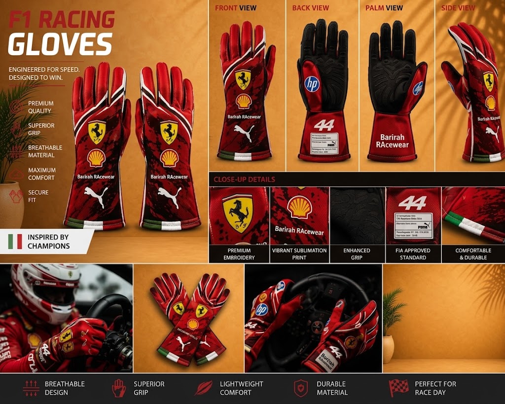 Premium F1 Racing Gloves | Personalized Motorsport & Karting Gloves | Barirah Racewear