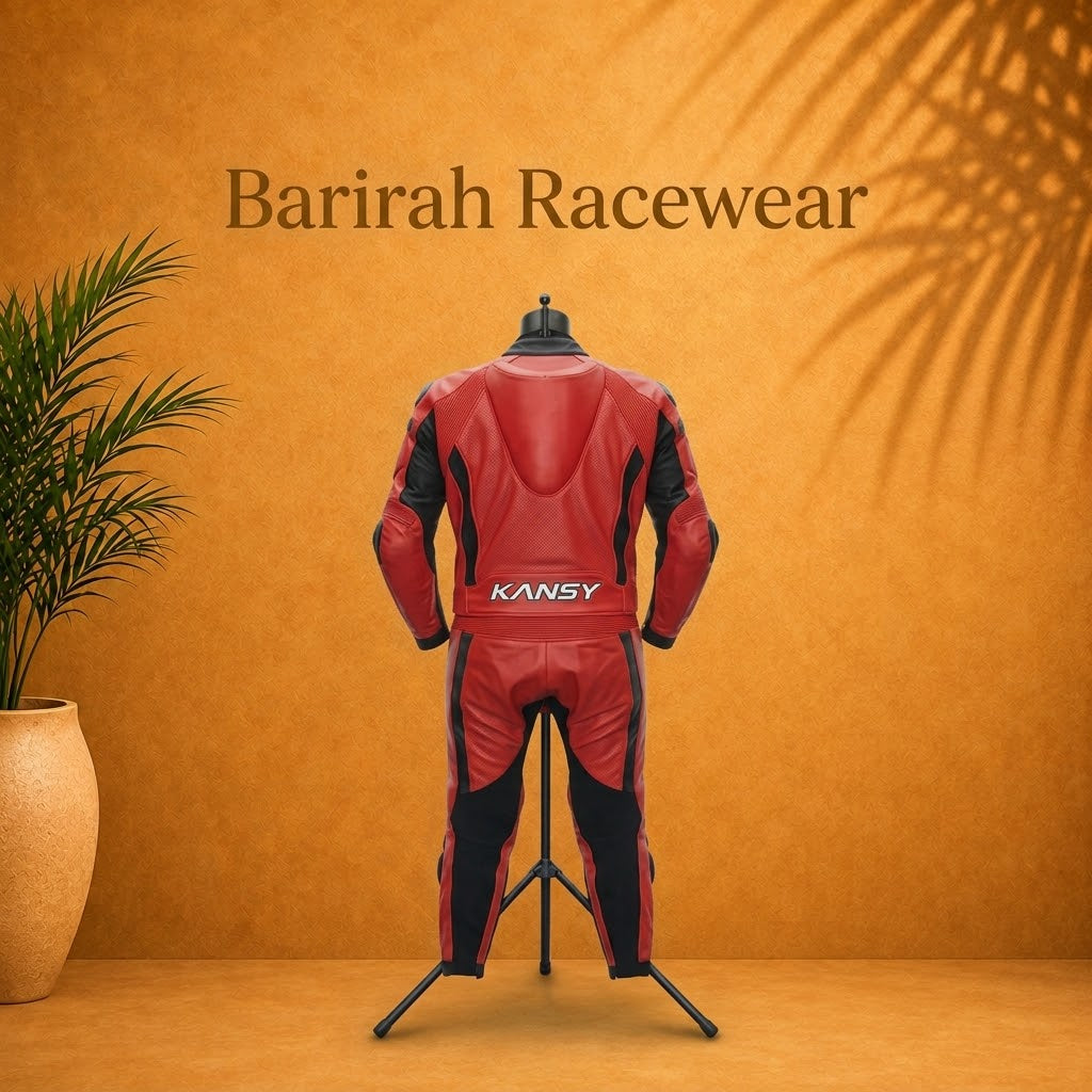 Custom Red Leather Motorcycle Racing Suit.