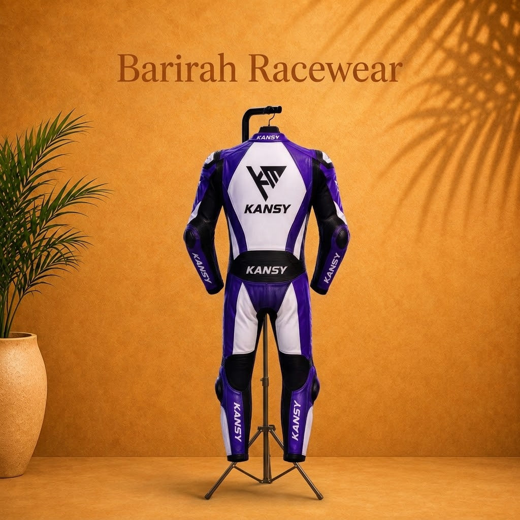 Stylish Purple And White Leather Motorcycle Racing Suit