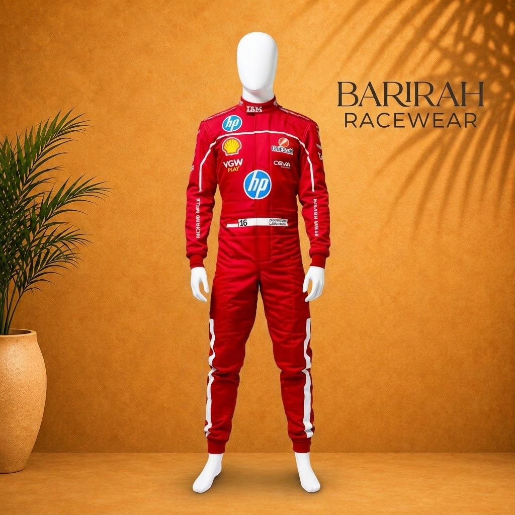 Custom red F1-inspired karting suit