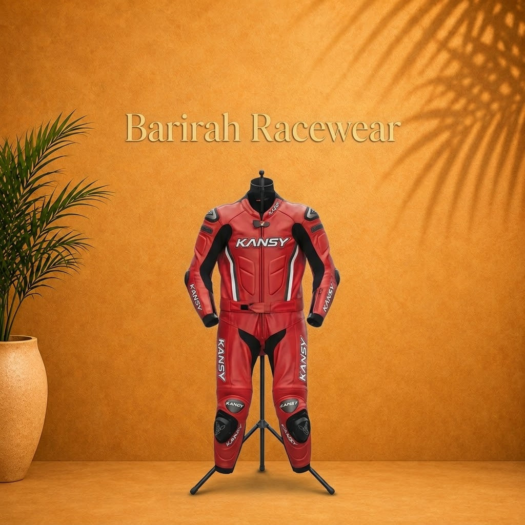 Custom Red Leather Motorcycle Racing Suit.