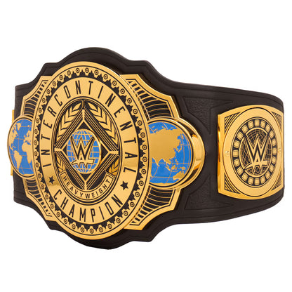 **Shopify Product Title:**  **WWE Intercontinental Heavyweight Championship Replica Title Belt – Gold Finish Black Strap Adult Wrestling Collectible**