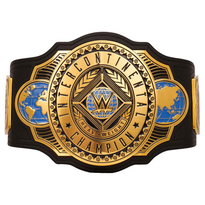**Shopify Product Title:**  **WWE Intercontinental Heavyweight Championship Replica Title Belt – Gold Finish Black Strap Adult Wrestling Collectible**