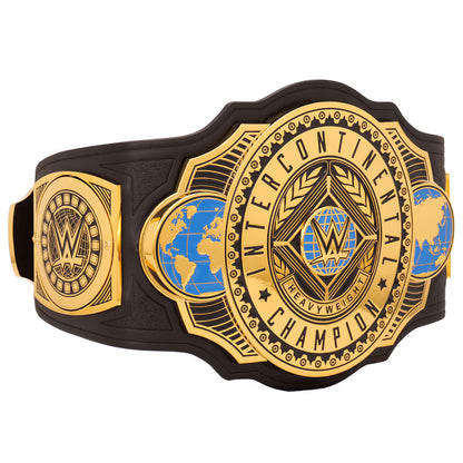 **Shopify Product Title:**  **WWE Intercontinental Heavyweight Championship Replica Title Belt – Gold Finish Black Strap Adult Wrestling Collectible**