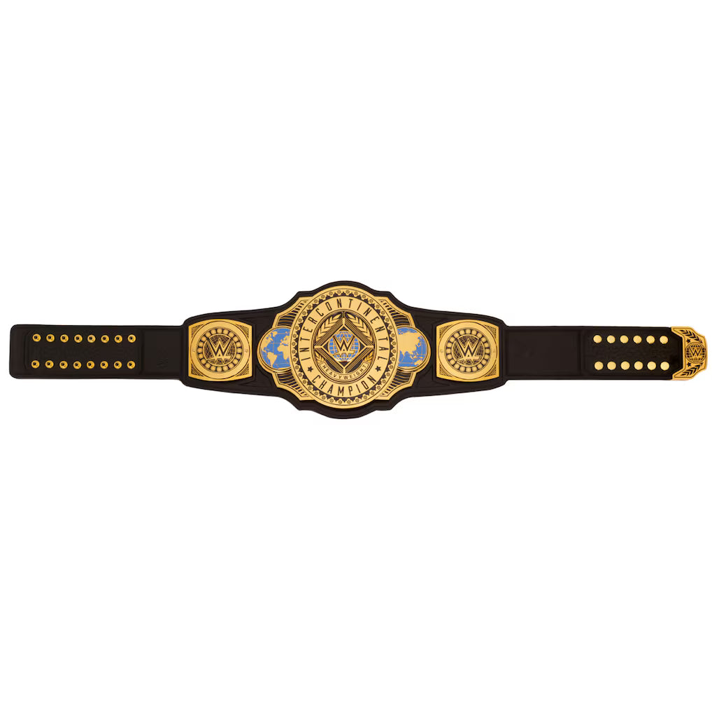 **Shopify Product Title:**  **WWE Intercontinental Heavyweight Championship Replica Title Belt – Gold Finish Black Strap Adult Wrestling Collectible**
