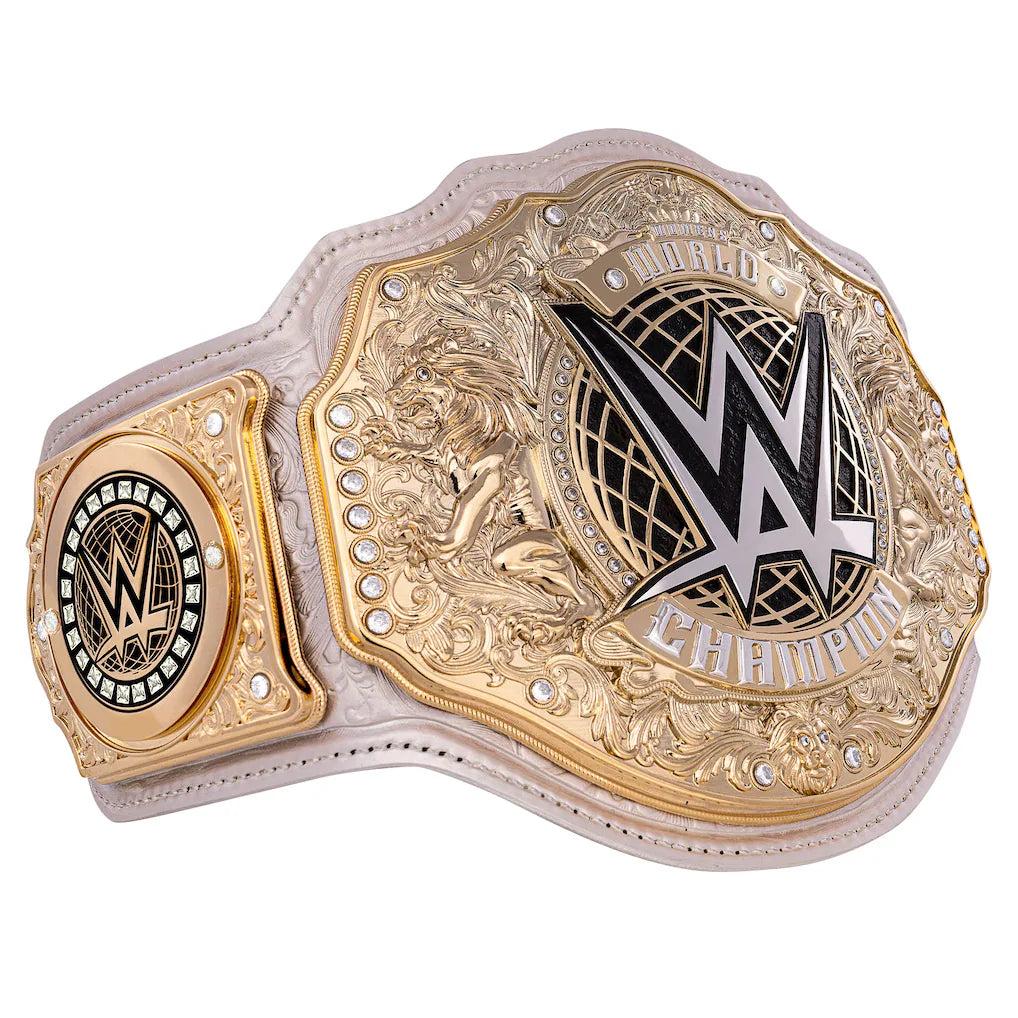 WWE Women's World Championship Replica Title Belt – White Strap Gold Finish Adult Wrestling Collectible