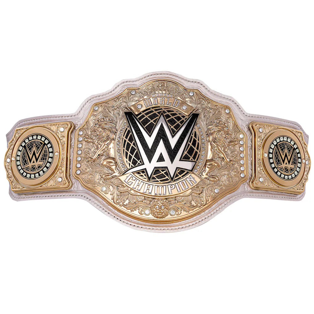 WWE Women's World Championship Replica Title Belt – White Strap Gold Finish Adult Wrestling Collectible