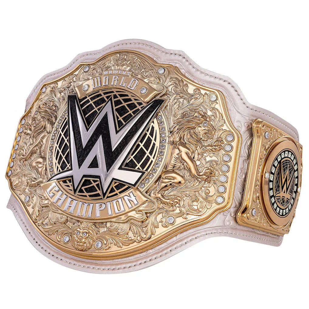 WWE Women's World Championship Replica Title Belt – White Strap Gold Finish Adult Wrestling Collectible